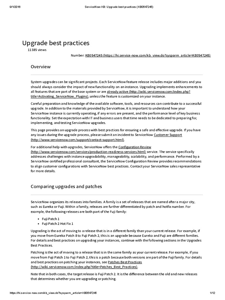 ServiceNow KB Upgrade Best Practices KB0547245 Wiki Hypertext