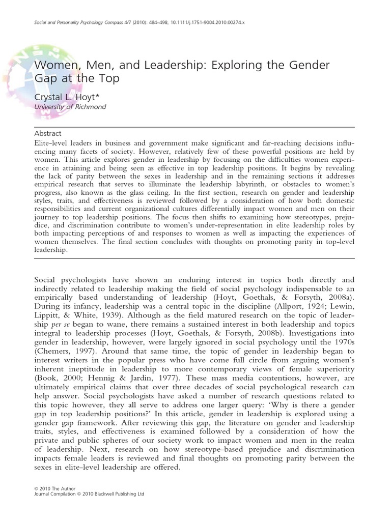 Women - Men - and Leadership - Exploring The Gender Gap at The Top PDF ...