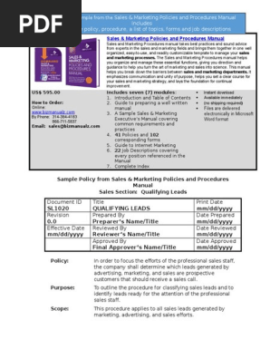 Bizmanualz Sales Marketing Policies and Procedures Sample