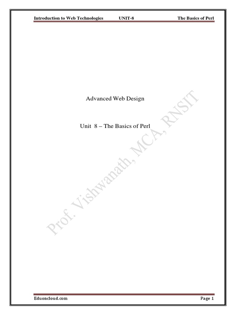 Basics of Perl - UNIT-8 | PDF | Parameter (Computer Programming ...