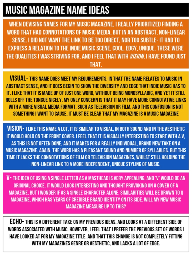 Unique Names for Music Magazines | PDF | Entertainment (General)