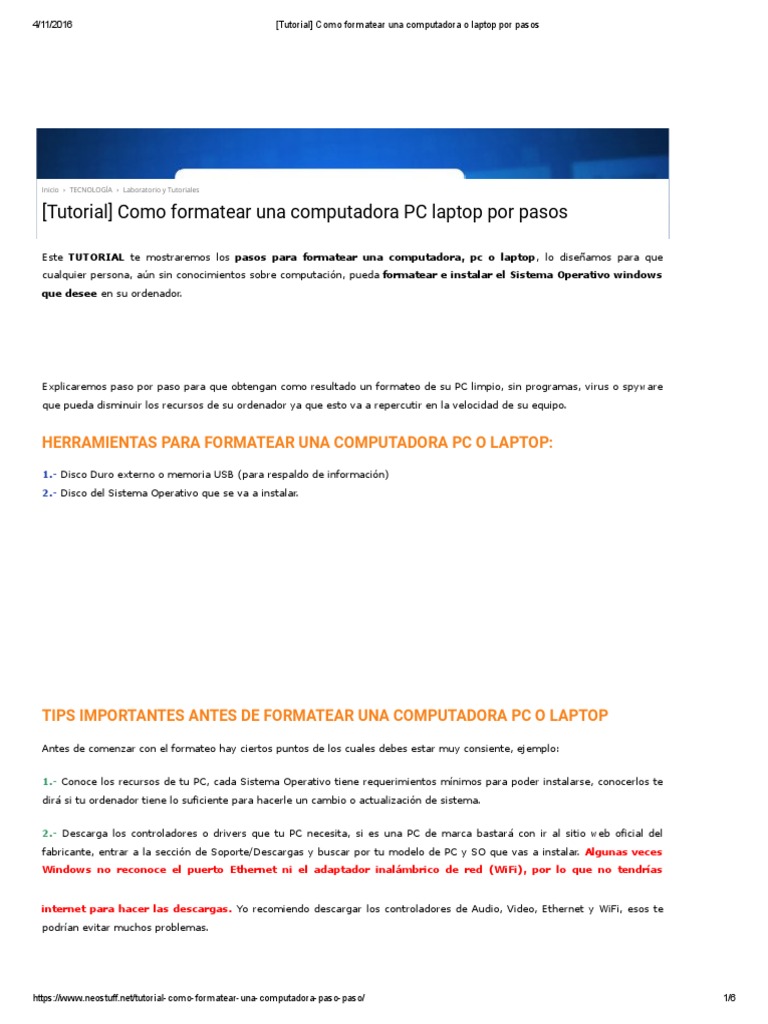 Formateo de Laptop y Computadora Paso a Paso | PDF