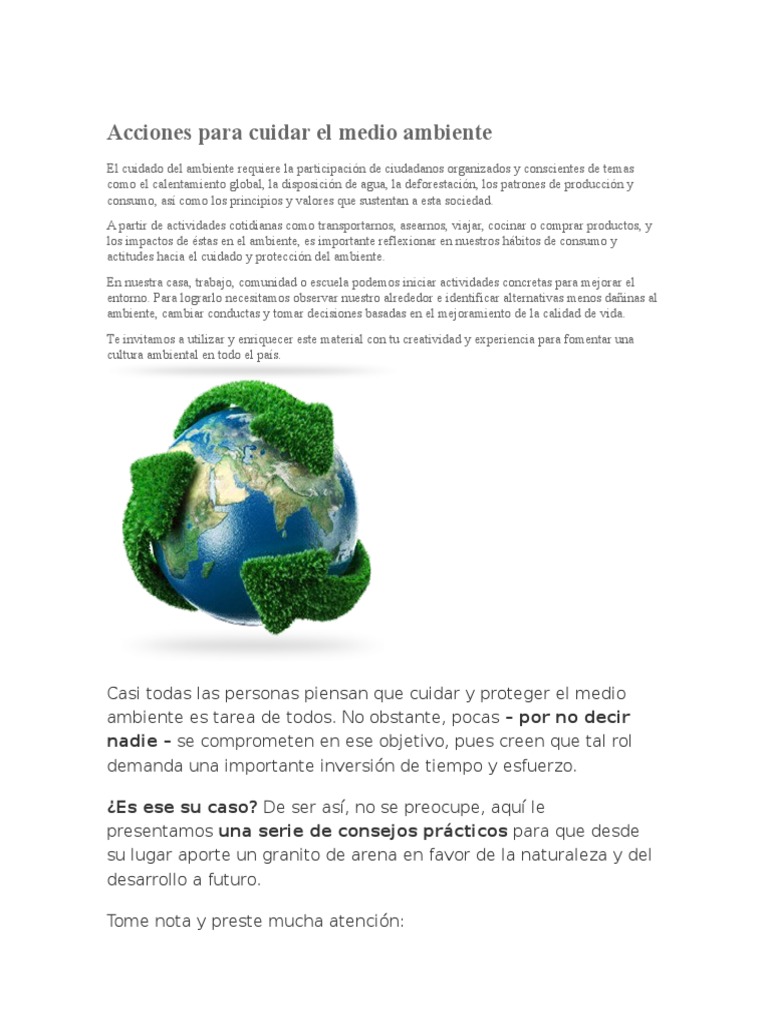 Acciones prácticas para cuidar el medio ambiente | PDF | Consumo ...