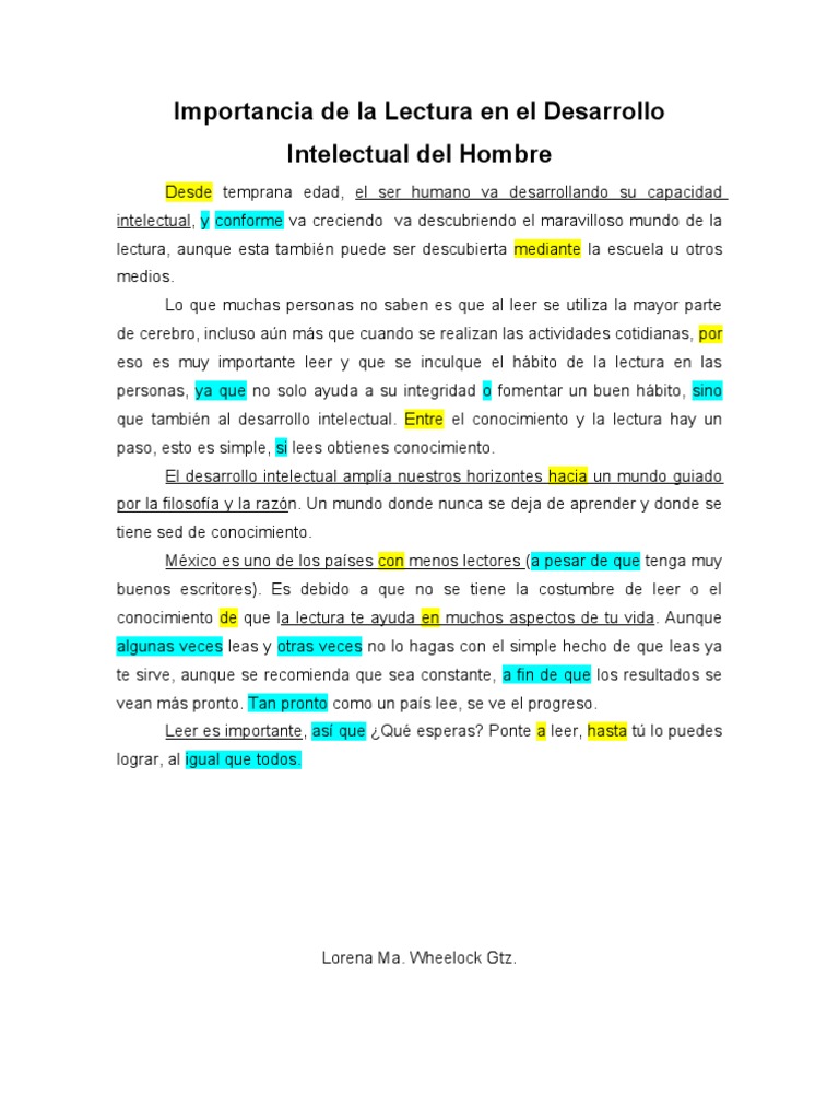 Importancia de La Lectura en El Desarrollo Intelectual Del Hombre | PDF