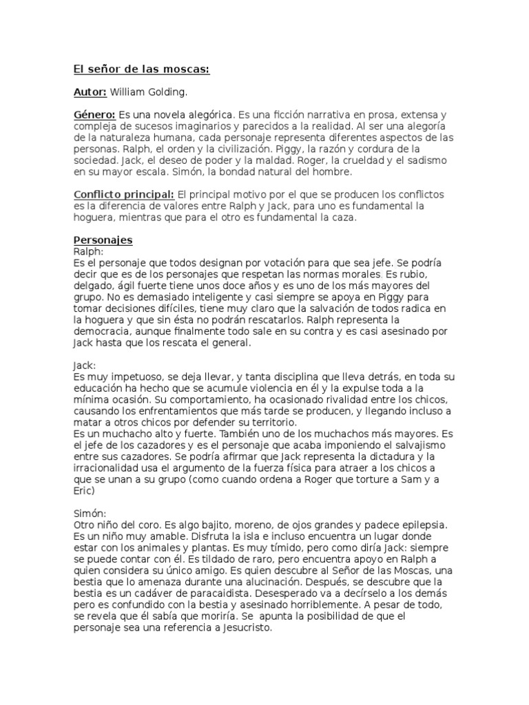 El Señor De Las Moscas Resumen Por Capitulos