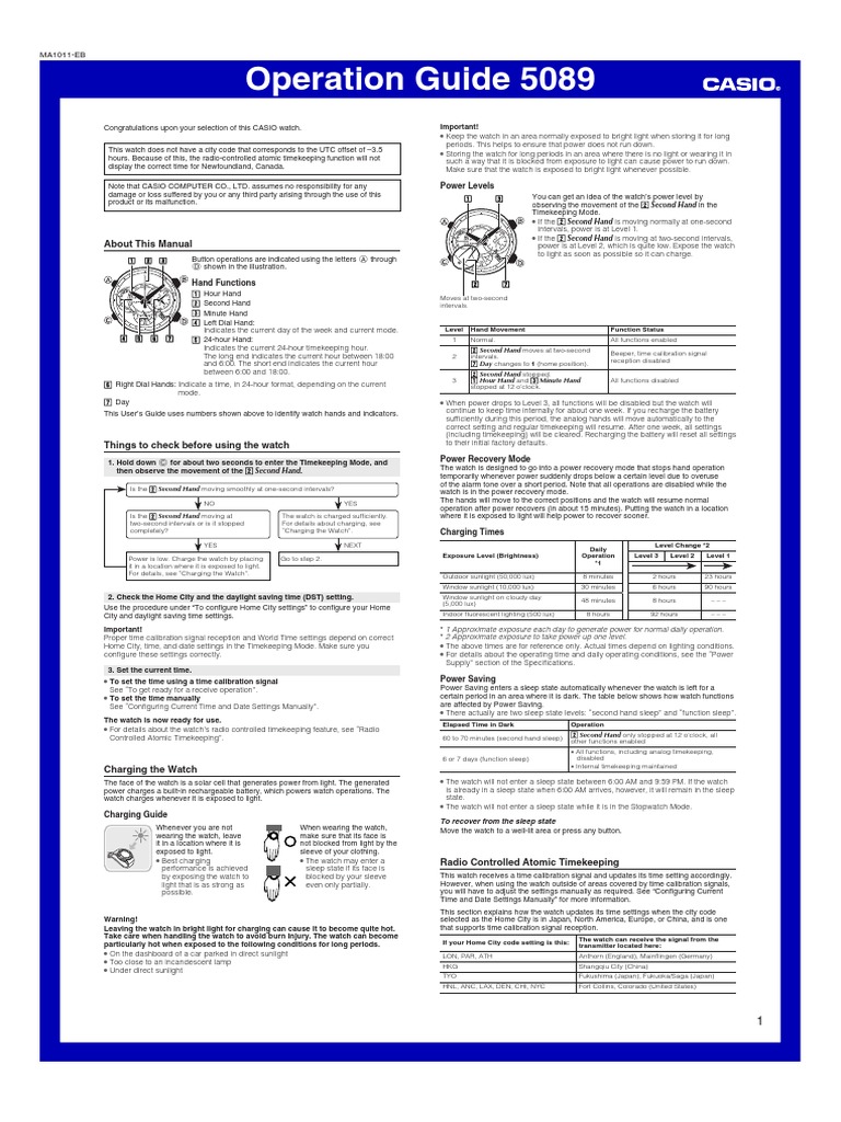 Casio Wave Ceptor Silver Manual 5089 PDF PDF Daylight Saving Time