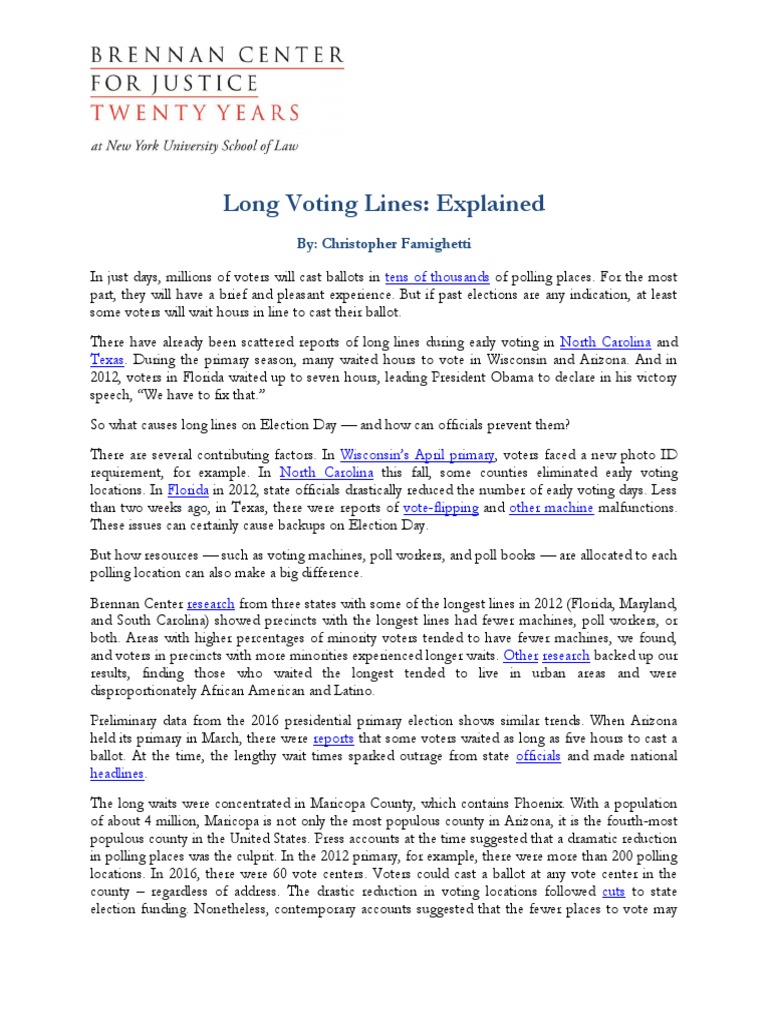 Causes of Long Voting Lines Explained | PDF | Polling Place | Voting ...
