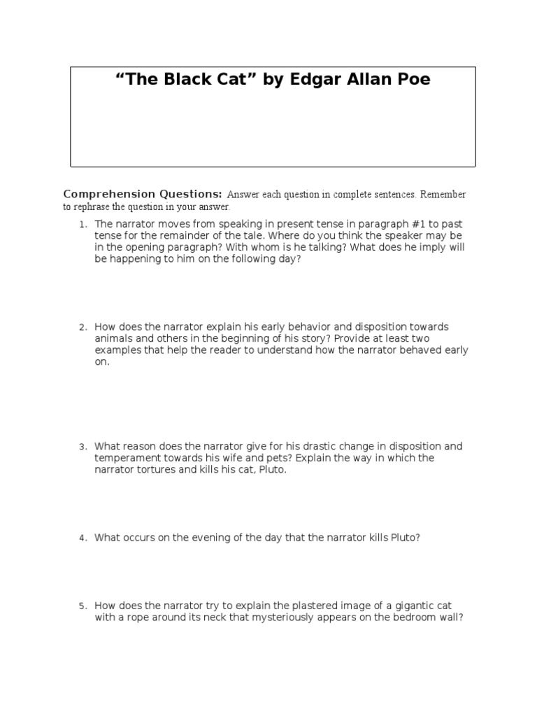 black cat comprehension and analysis questions | Fiction & Literature