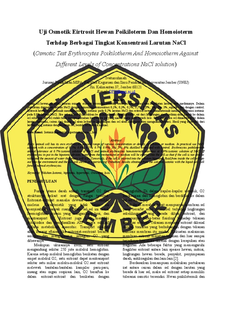  Sel  Hewan  Akan  Mengalami  Hemolisis Jika  Berada Pada Lingkungan