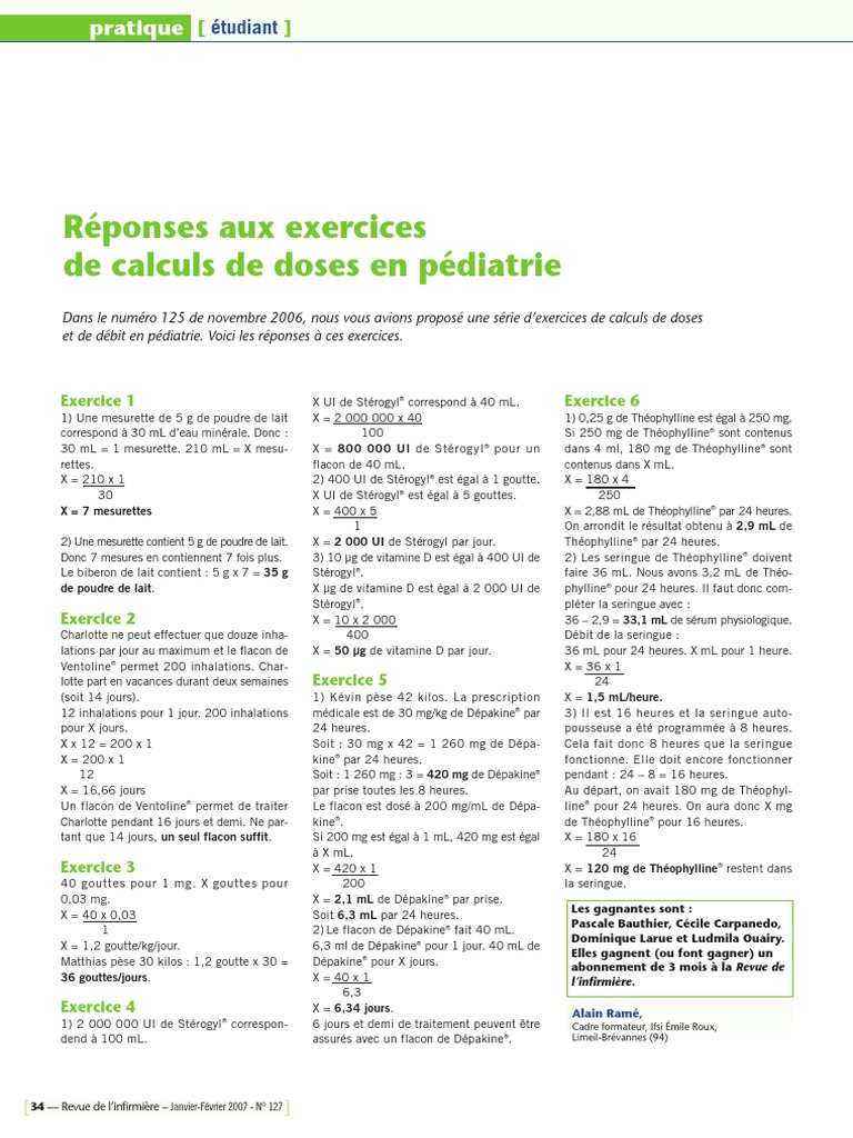 Calcul De Dose Exercice Ifsi 034 - Réponse Calcul de Dose | PDF | Bien-être | Médical