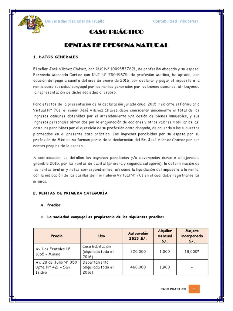 Caso Práctico Persona Natural | PDF | Impuesto sobre la renta | Impuestos