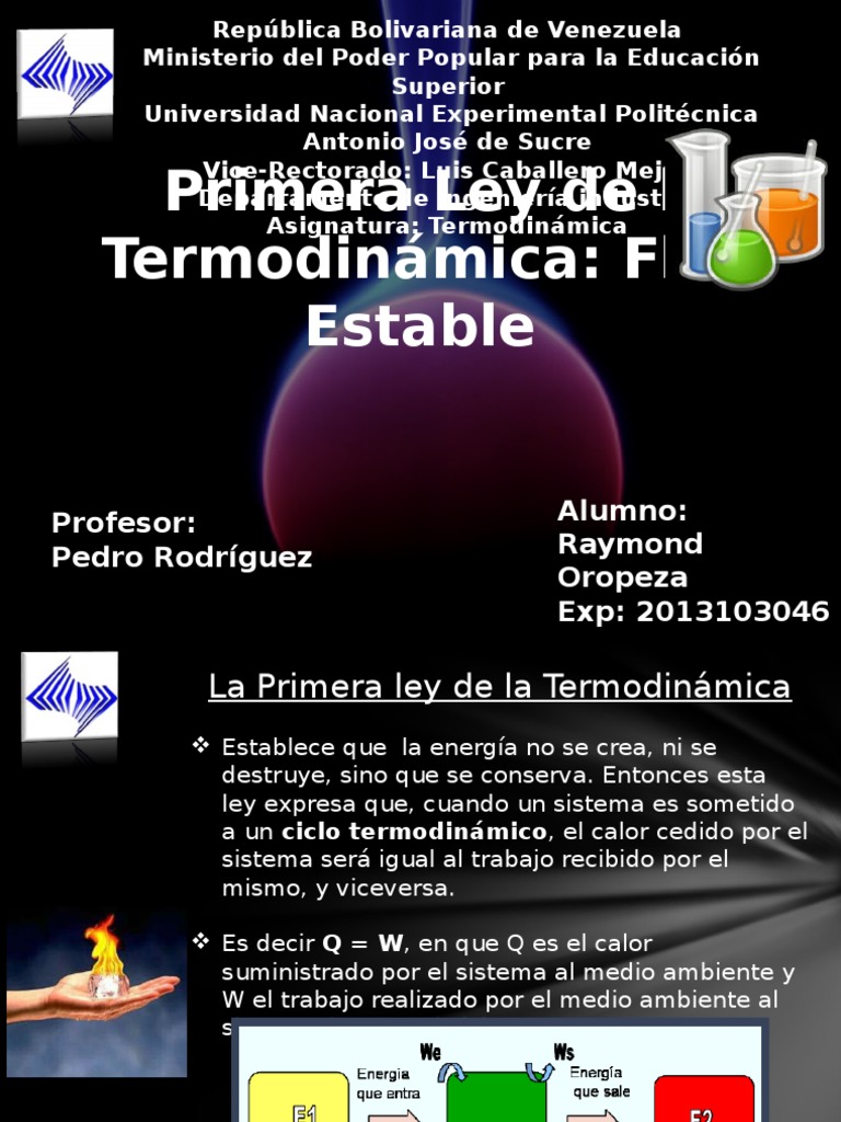 Primera Ley de la Termodinámica Flujo Estable Alumno