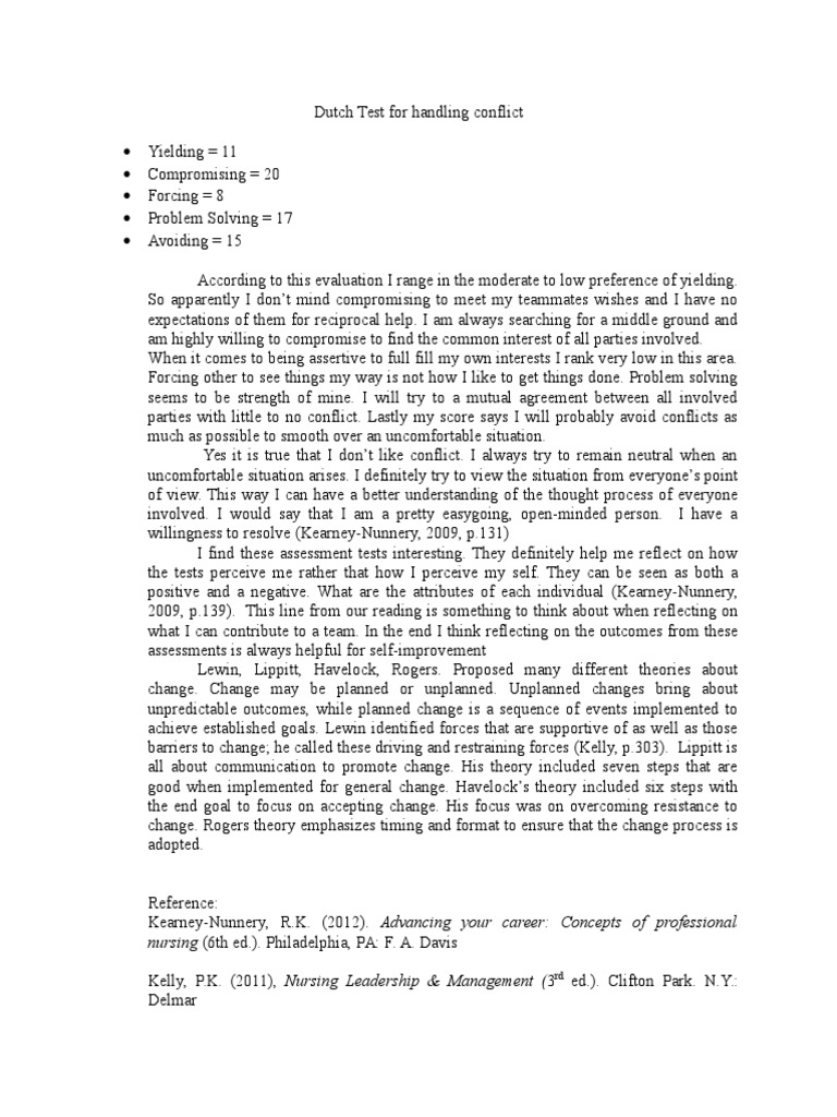 Dutch Test For Handling Conflict PDF Thought Epistemology
