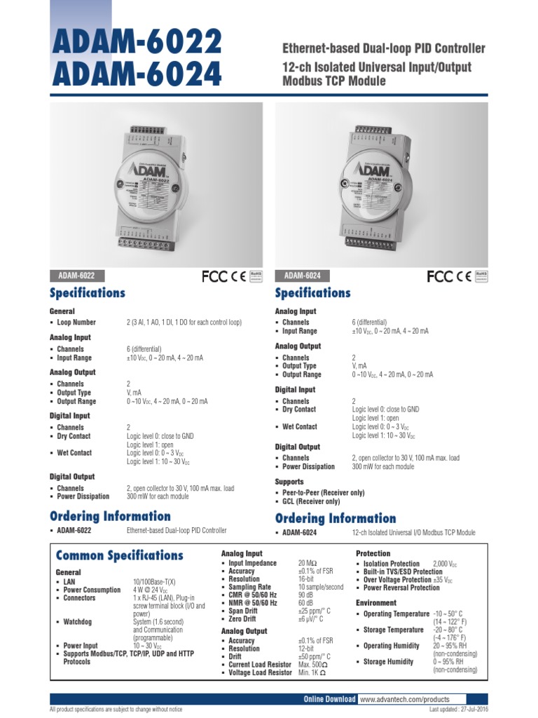 ADAM-6022 ADAM-6024: Specifications Specifications | PDF