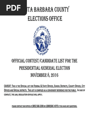 Santa Barbara County Elections Office Nov. 8, 2016 Candidate List