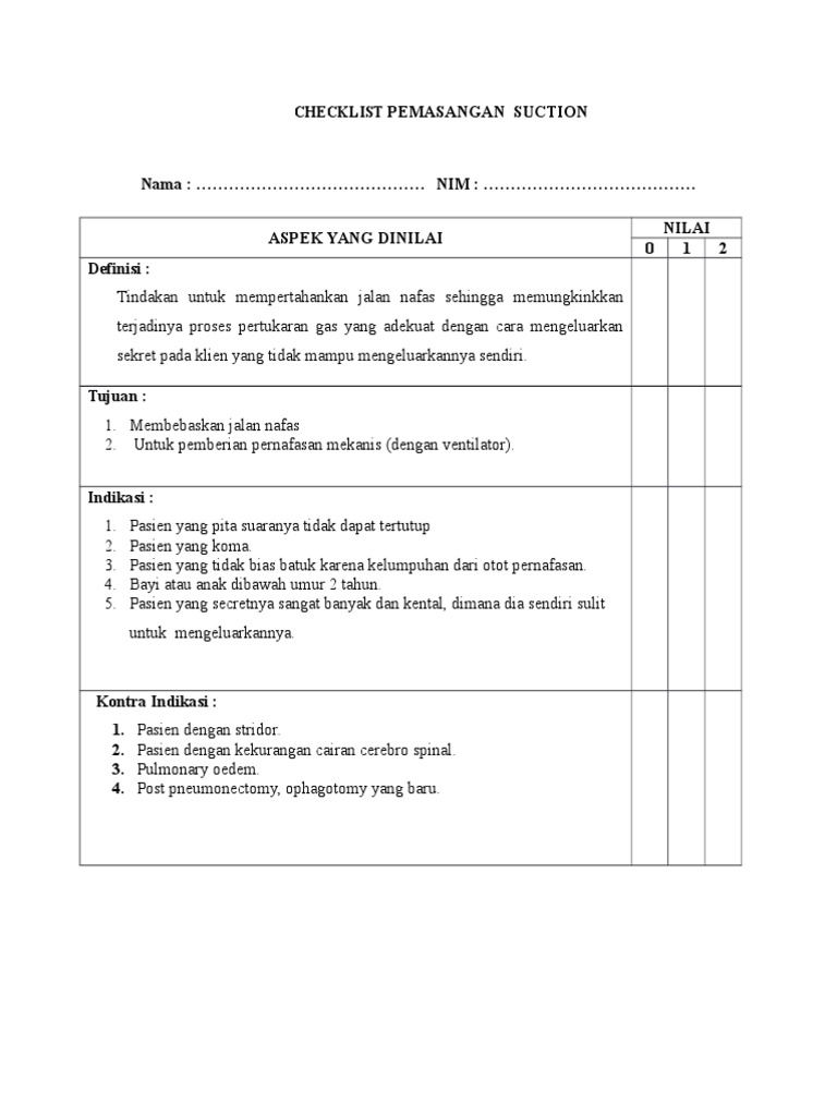 Checklist Pemasangan Suction Medis | PDF