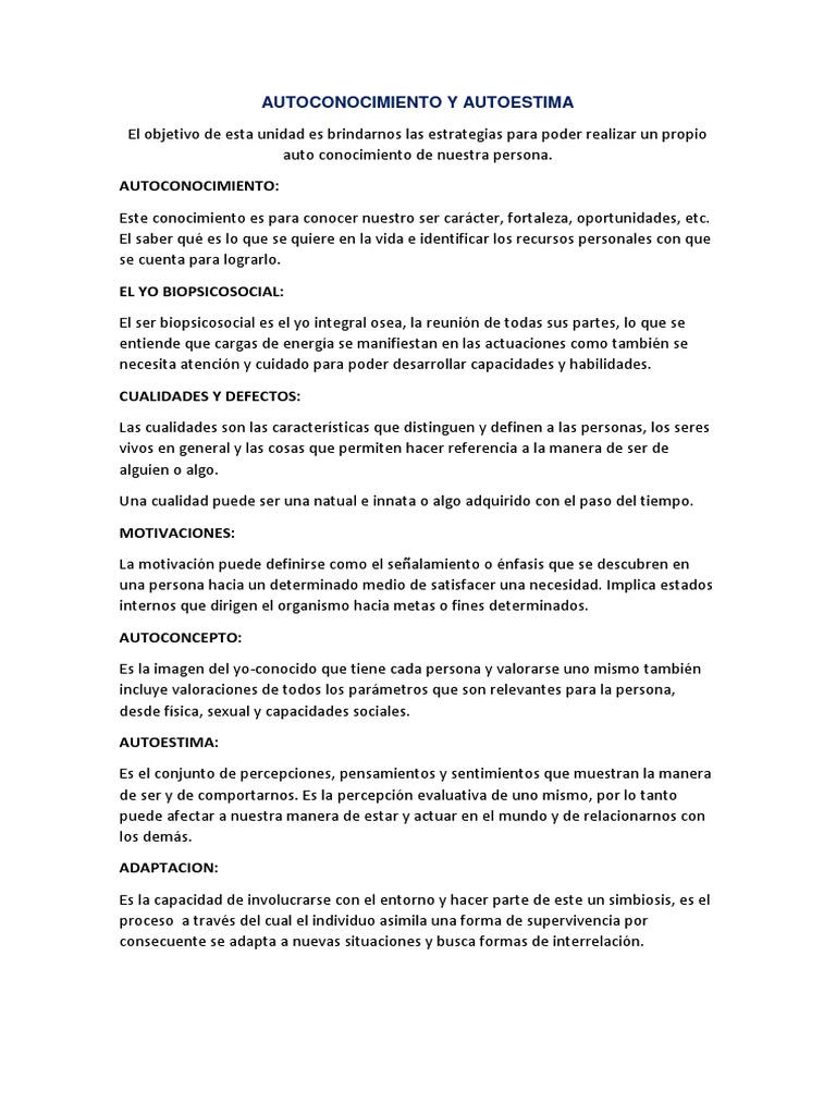 Autoconocimiento y Autoestima: Claves Esenciales | PDF | Autoestima ...