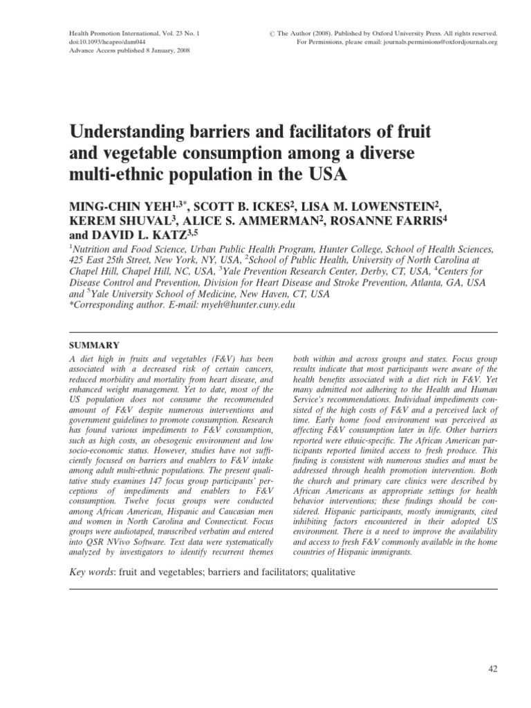 Barriers to Fruit and Vegetable Intake | PDF | Healthy Diet ...