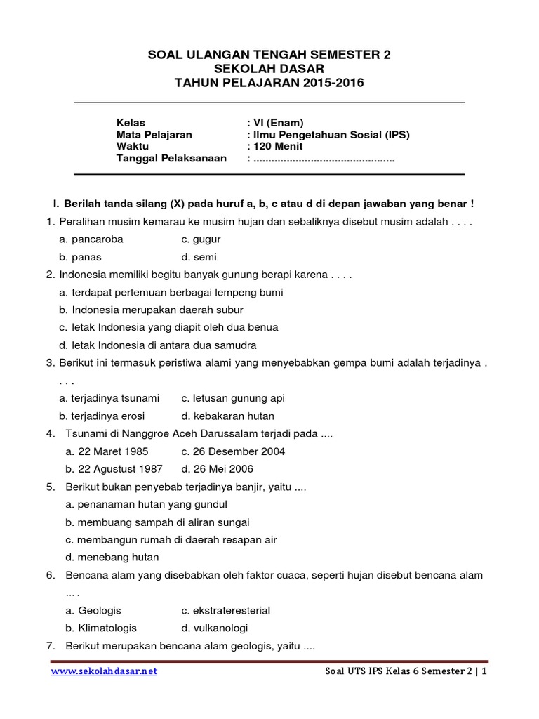 Soal Soal Ips Ujian Nasional Kls 6 2015 2016