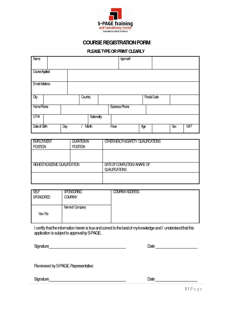 Course Registration Form Template | PDF | Law