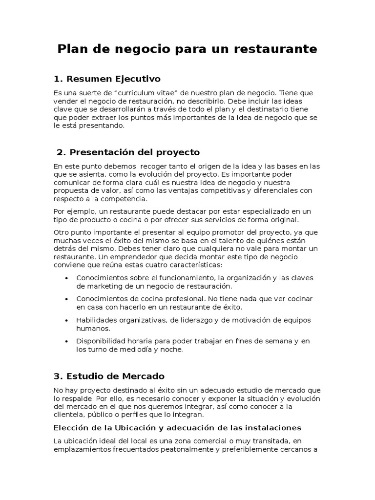 business plan restaurante pdf