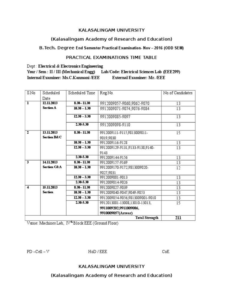 Mechanical Time Table PDF