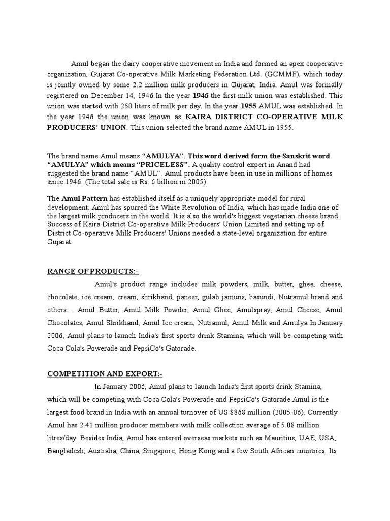 PRODUCERS' UNION. This Union Selected The Brand Name AMUL in 1955 PDF