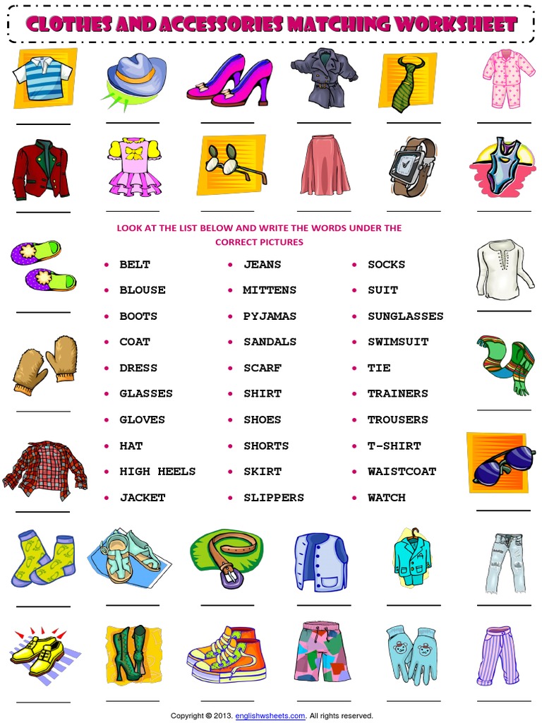 Clothes and Accessories Vocabulary Matching PDF | PDF | Business ...