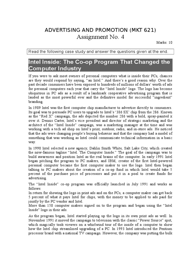 Advertising Promotion - MKT621 Spring 2007 Assignment 04 | PDF | Intel ...