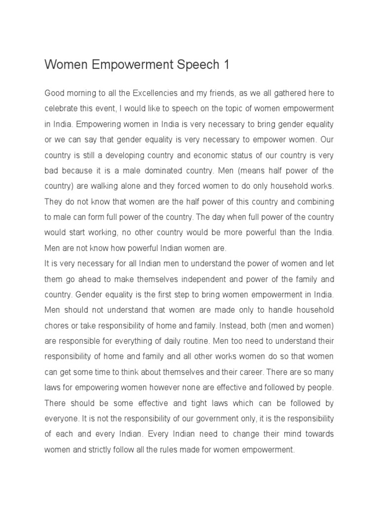 Women Empowerment Speech 1 | PDF | Empowerment | Gender Inequality