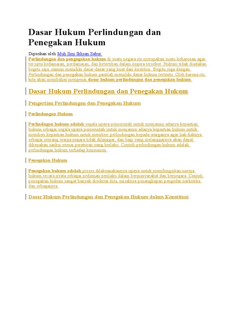 Dasar Hukum Perlindungan Dan Penegakan Hukum