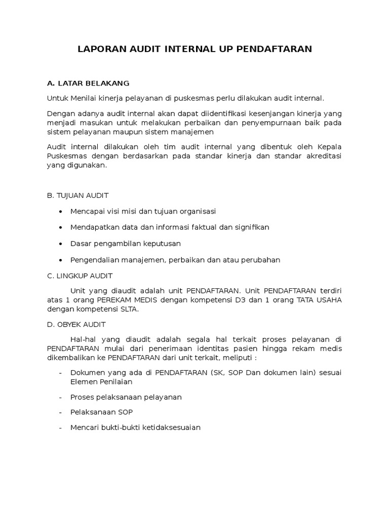 Laporan Audit Internal Pendaftaran