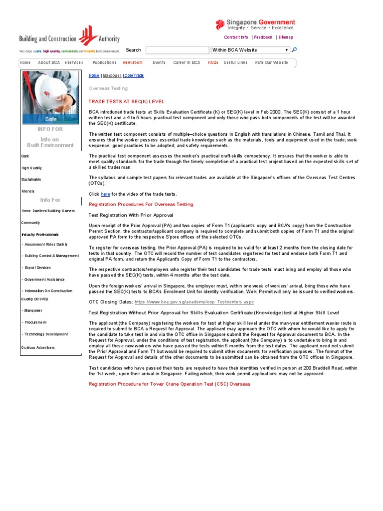 BCA Overseas Testing OTC Contact Details PDF Business