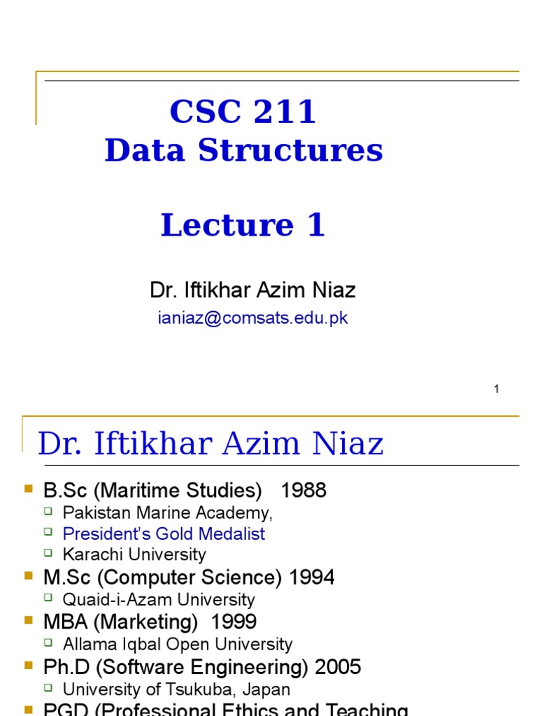 CSC 211 Data Structures: Dr. Iftikhar Azim Niaz | Download Free PDF ...