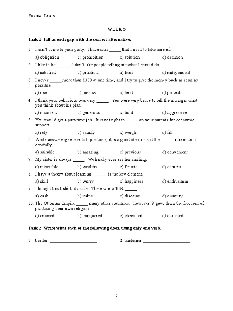 Lexis Practice Exercises for Week 3 | PDF | Career & Growth