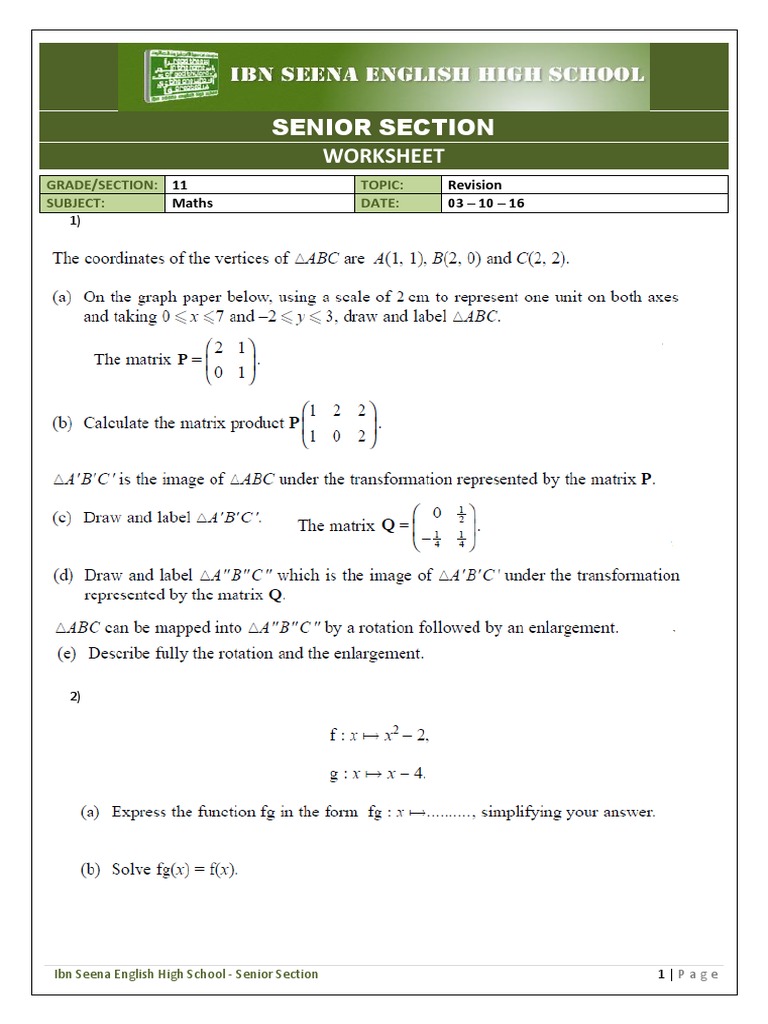 Grade 11 Maths Revision Worksheet | PDF | Social Science