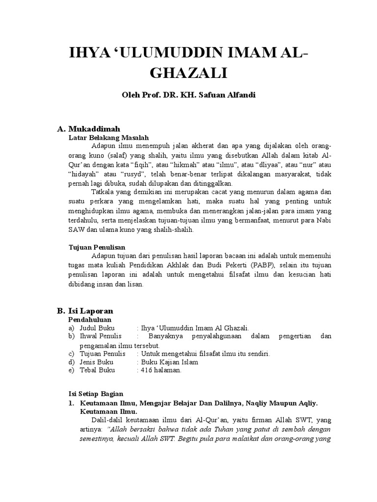 Ihya Ulumuddin Imam Al Ghazali Pdf