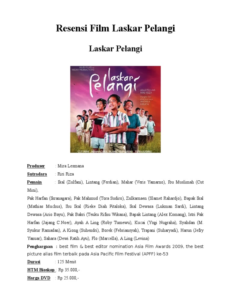 Resensi Film Laskar Pelangi