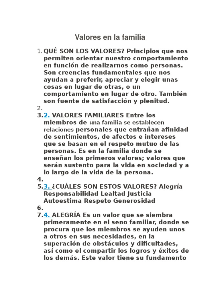 Valores en La Familia | PDF | Autoestima | Familia