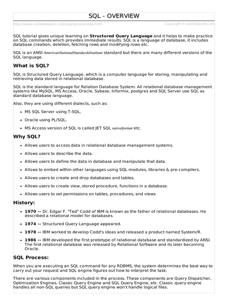 SQL Overview | PDF | Sql | Relational Database