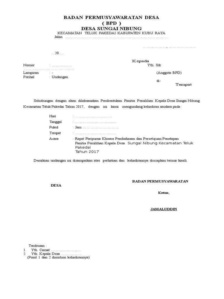 Undangan Rapat Bpd Badan Permusyawaratan Desa