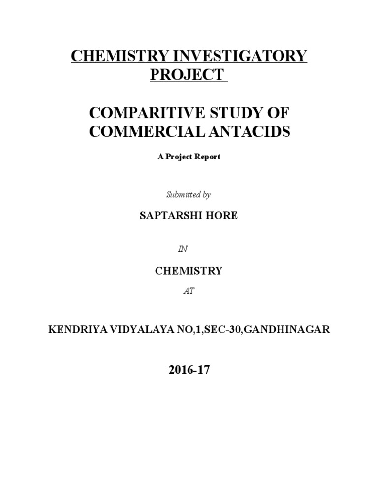 Comparitive Study of Commercial Antacids CBSE Class 12 Project Acid