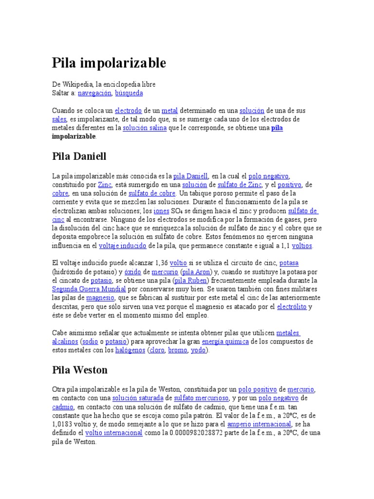 Pila Impolarizable PDF Batería (electricidad) Materiales