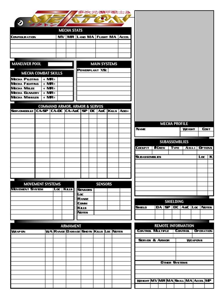 Mekton Mecha Profile Overview | PDF | Teaching Methods & Materials ...