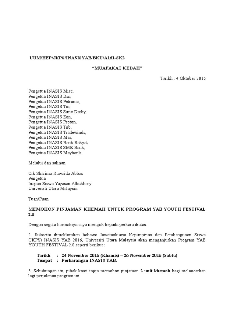 Surat Permohonan Khemah Pdf