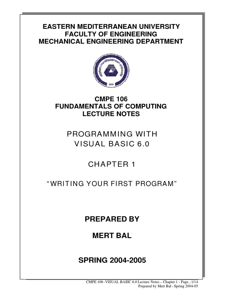 Programming With Visual Basic Chapter 1 | PDF | Computer Program ...