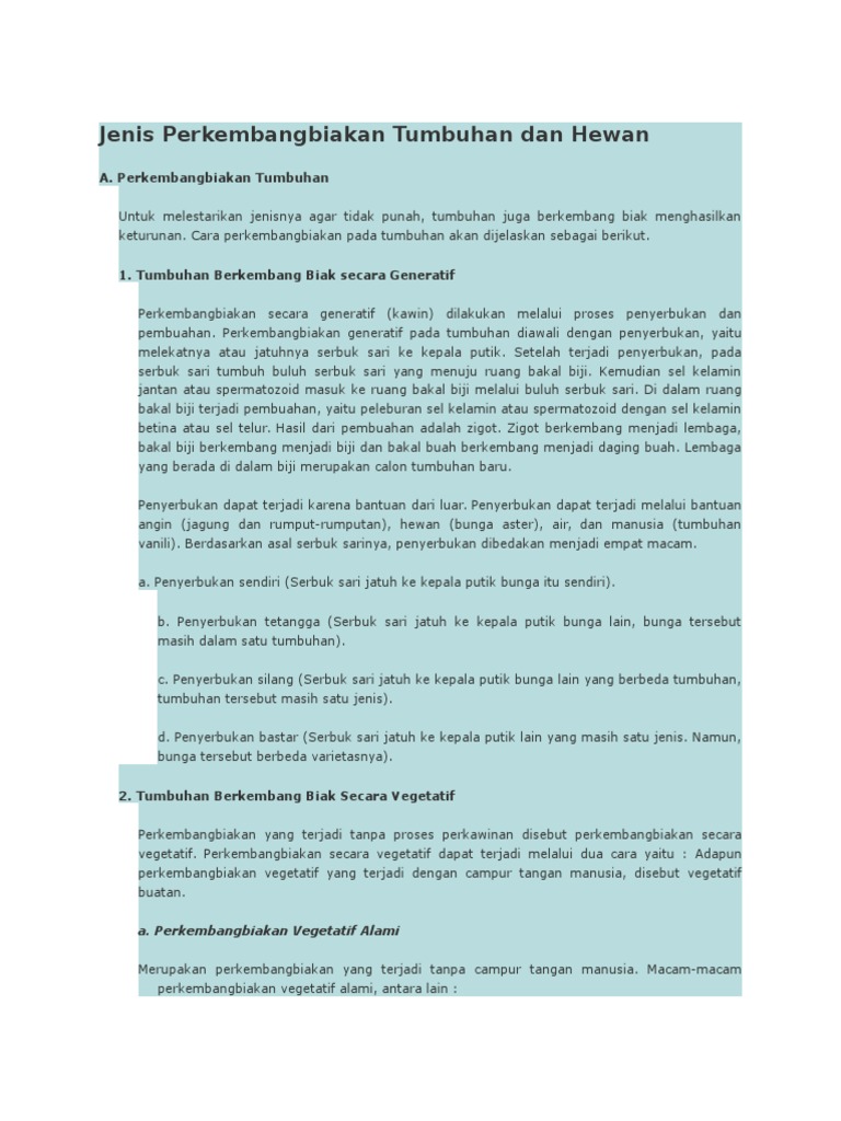 Jenis Perkembangbiakan Tumbuhan Dan Hewan