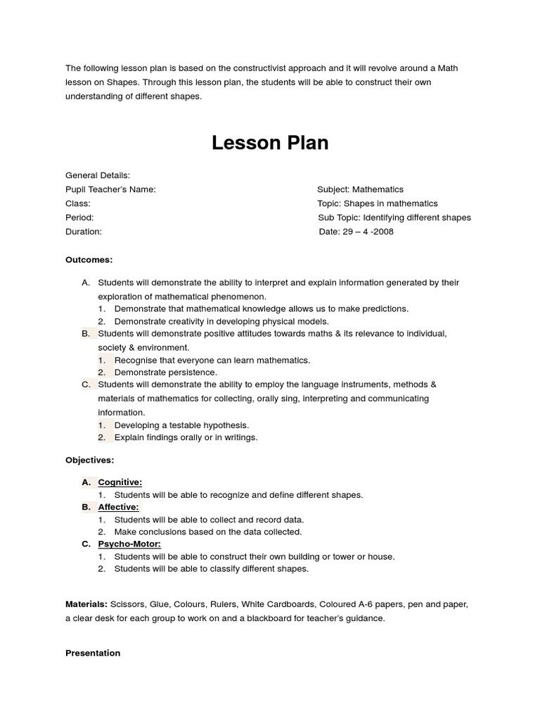 Constructivist Lesson Plan Pdf
