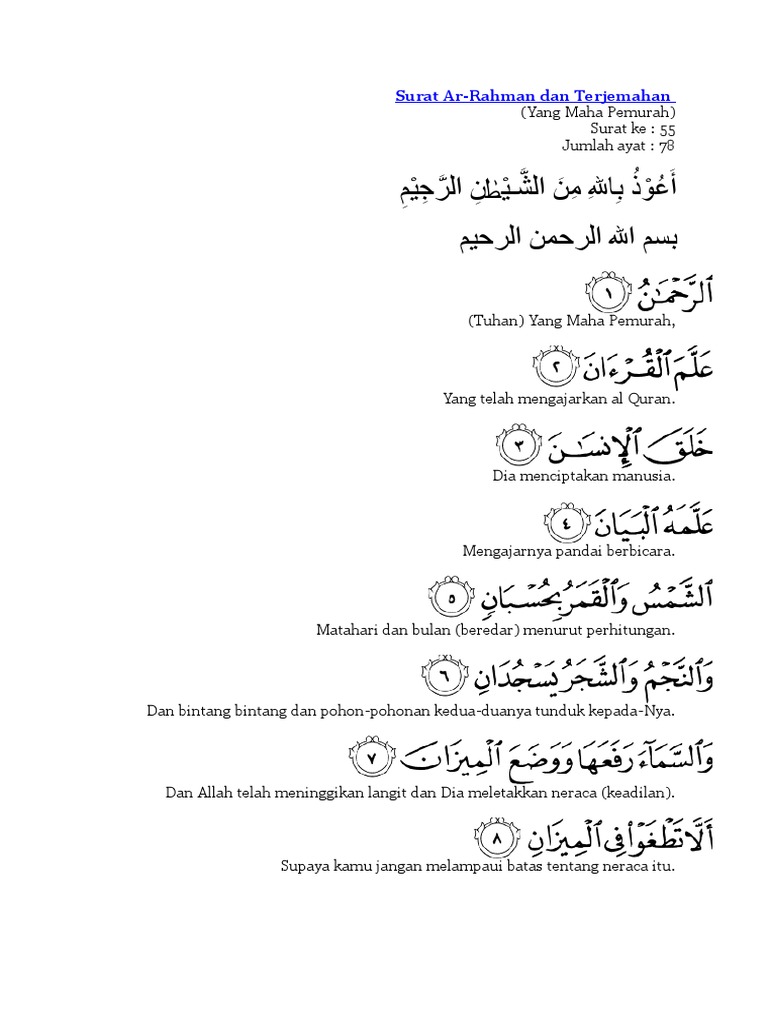 Surat Ar Rahman Dan Terjemahan