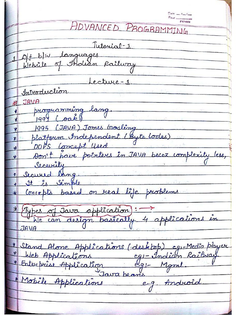 JAVA Hand Written Notes Download Part 1